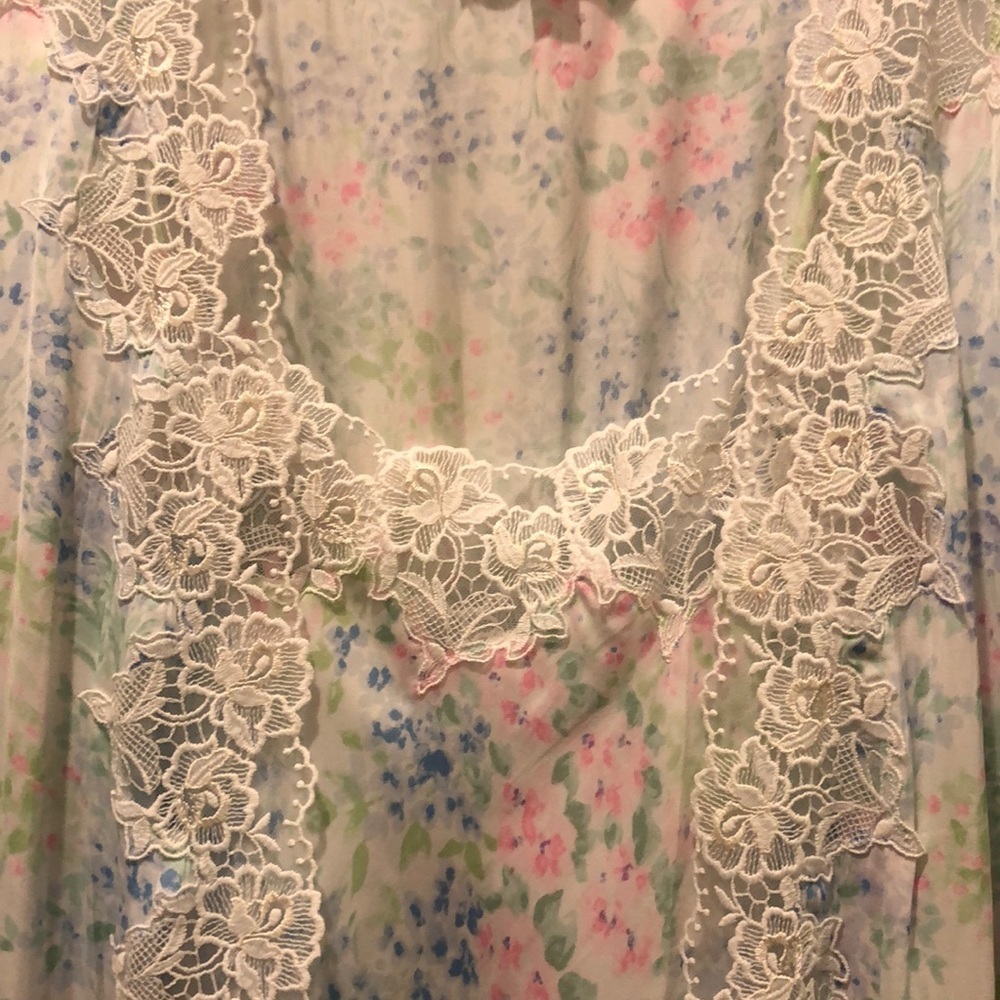 EILEEN WEST SANTORINI SATINY GOWN & ROBE WATERCOLOR ANKLE LENGTH NWT sz S